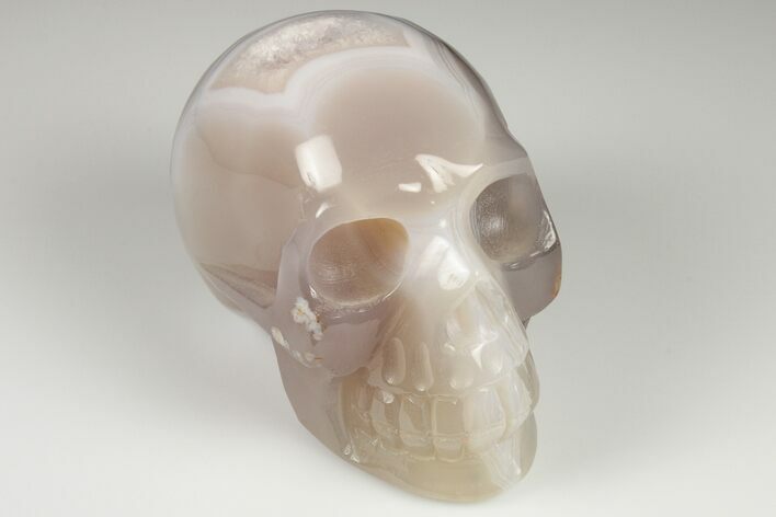 Polished Banded Agate Skull with Quartz Crystal Pocket #190480